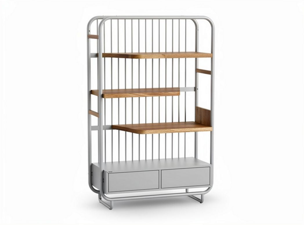 Mobiletto a scaffale in metallo e legno con due cassetti dimensioni 80 x 30 x 120cm