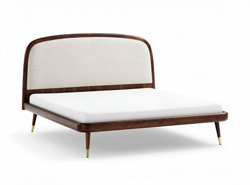 Letto matrimoniale in legno con testata imbottita 200 x 160 x 30cm marrone chiaro