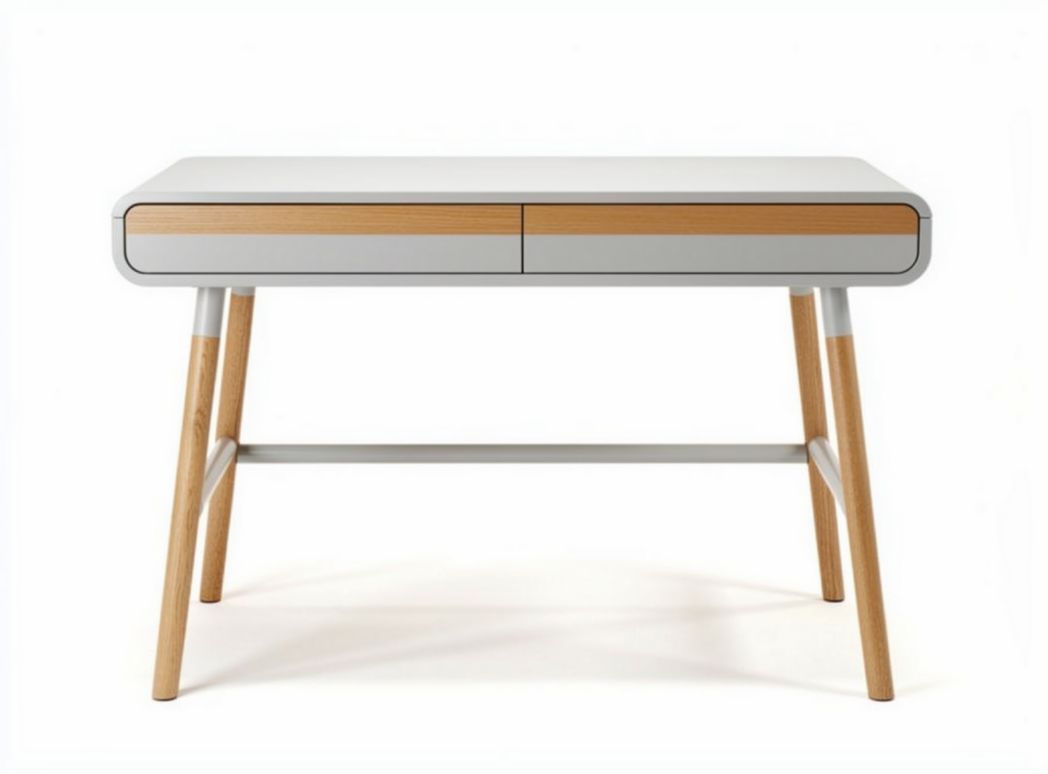 Scrivania moderna in legno e MDF bianco con due cassetti 120 x 60 x 75cm