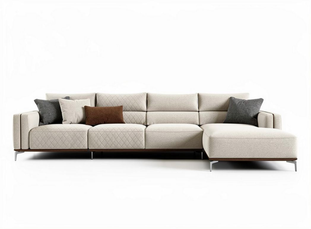 Divano angolare in tessuto beige con cuscini decorativi 240 x 90 x 85cm