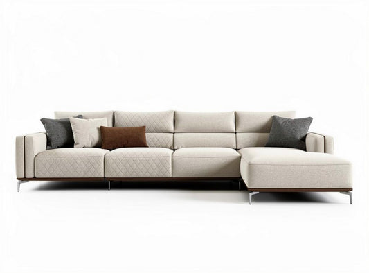 Divano angolare in tessuto beige con cuscini decorativi 240 x 90 x 85cm