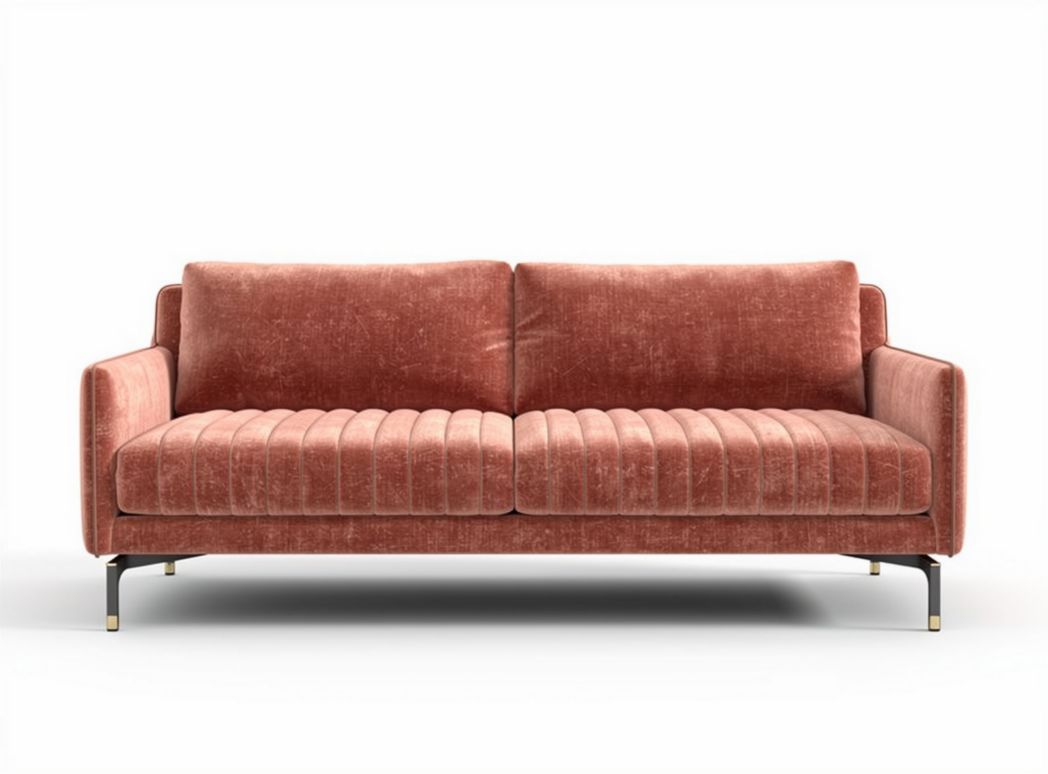 Divano in velluto rosa con struttura in metallo 220 x 90 x 85cm