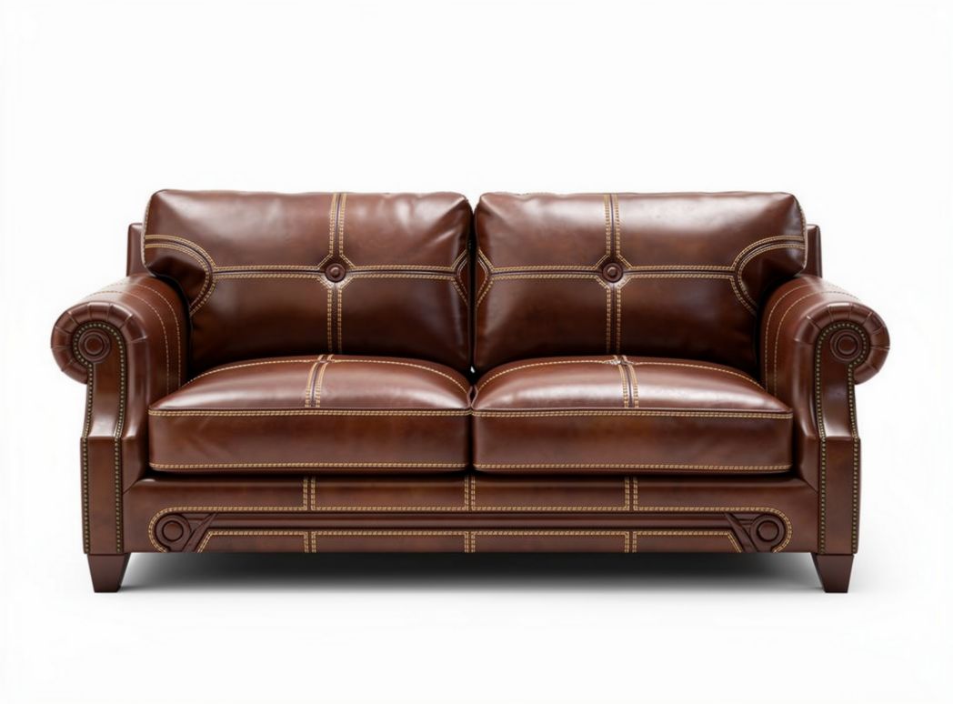 Divano in pelle marrone con cuscini morbidi dimensioni 180 x 90 x 80cm