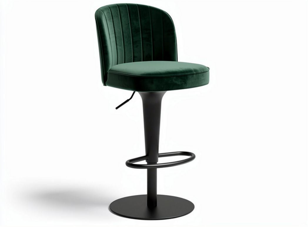Sgabello bar verde in velluto con base nera regolabile altezza 45 x 45 x 100cm