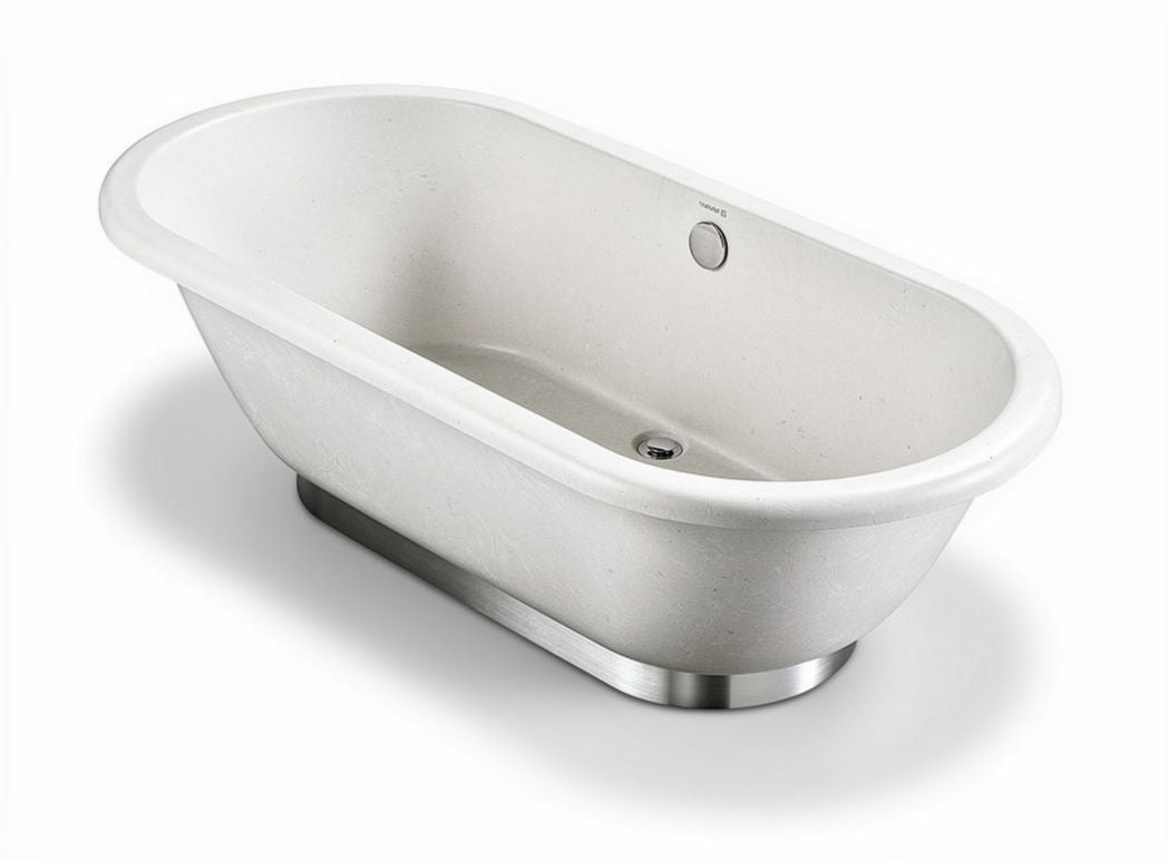 Vasca da bagno in pietra composita bianca con diametro 160 x 70 x 50cm