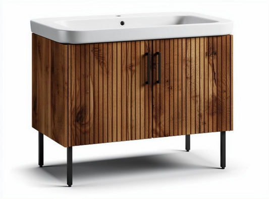 Mobile lavabo in legno con ante a ribalta 80 x 45 x 85 cm colore marrone