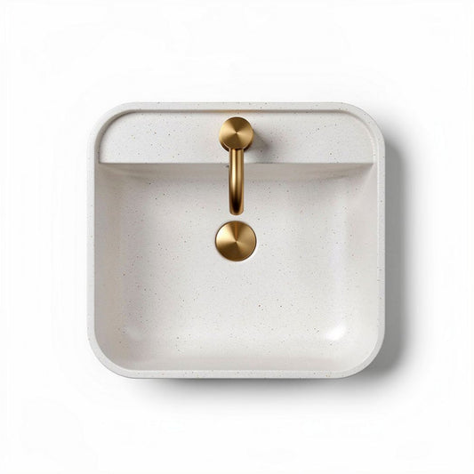 Lavabo da appendere in ceramica bianca con rubinetteria cromata 40 x 40 x 15cm