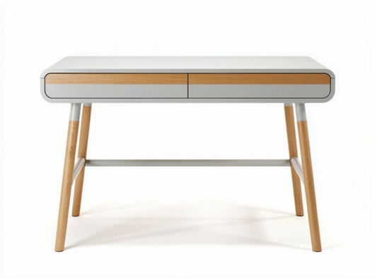 Scrivania moderna in legno e MDF bianco con due cassetti 120 x 60 x 75cm