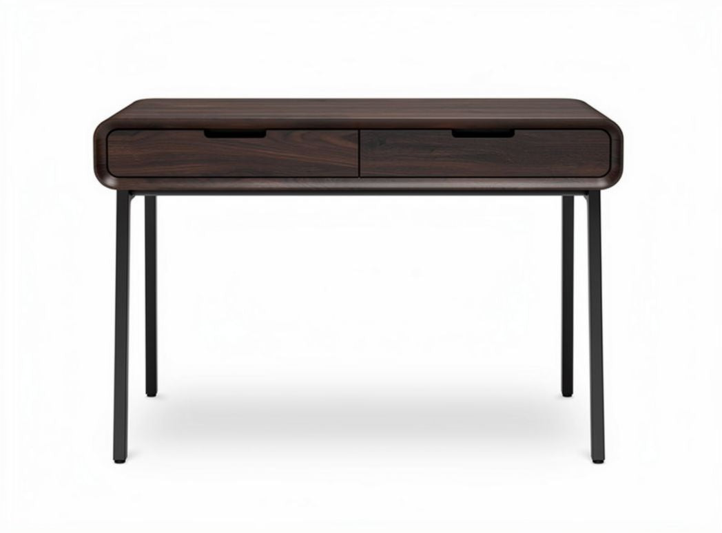 Scrivania in legno scuro con due cassetti e struttura in metallo 100 x 50 x 75cm