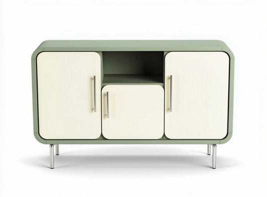 Mobiletto in legno bianco e verde con tre ante e bordo arrotondato 90 x 40 x 70cm