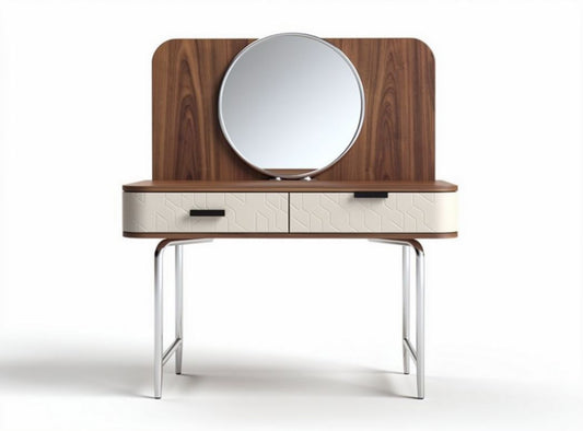 Toeletta con specchio rotondo in legno e metallo dimensioni 120 x 40 x 75cm